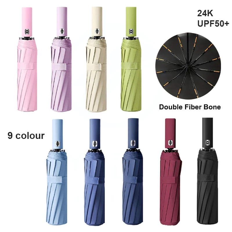 【24H MY Delivery】【Big promotion】Large 24K Fully Automatic Umbrella Double Fiber Bone UPF50+ UV Protection Extra Strong Windproof Portable Umbrella - Image 4
