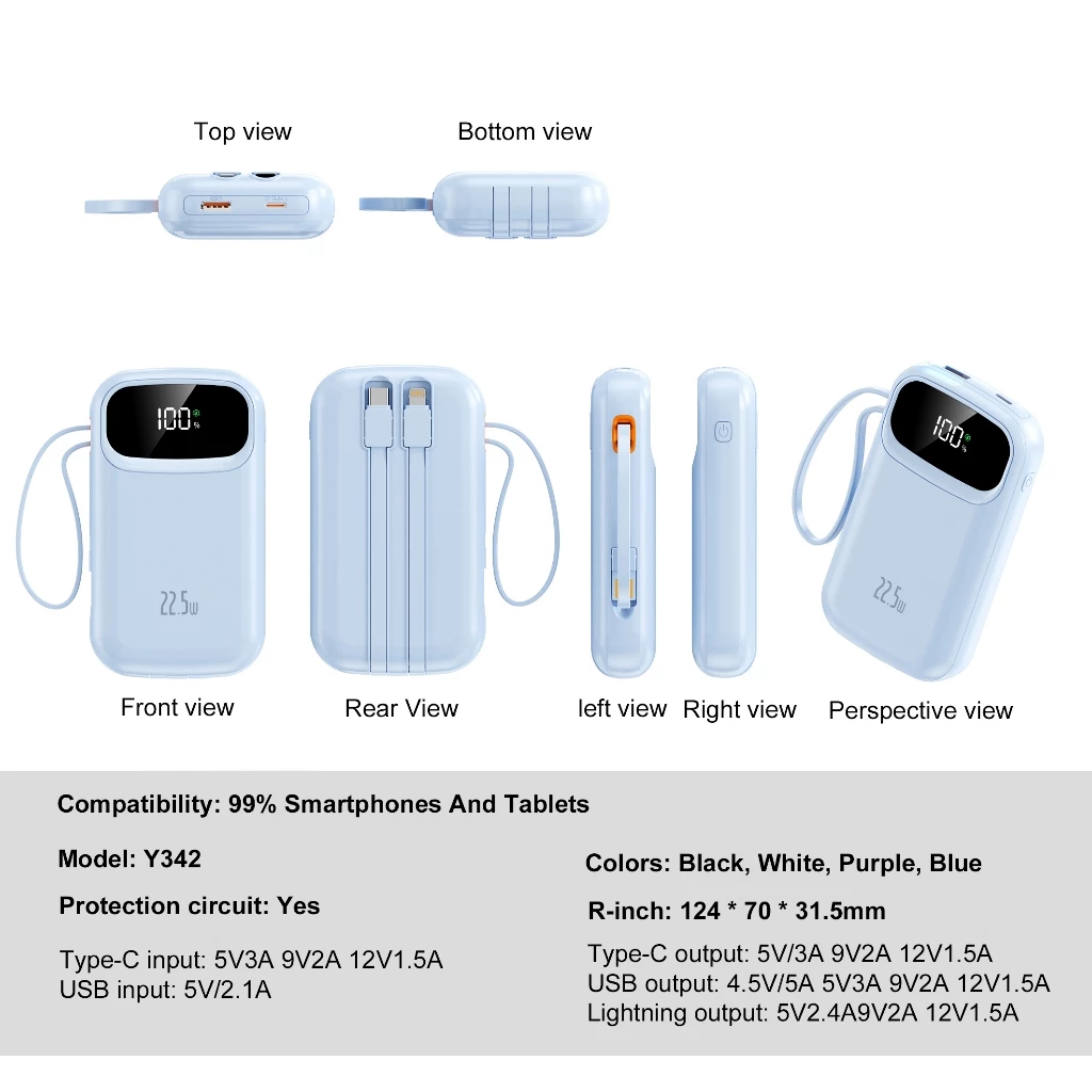 【24H MY Delivery】【Big promotion】DOSEN Original Powerbank fast charging Y342 PD22.5W Portable 20000mAh 25000mAh Comes with three wires - Image 2