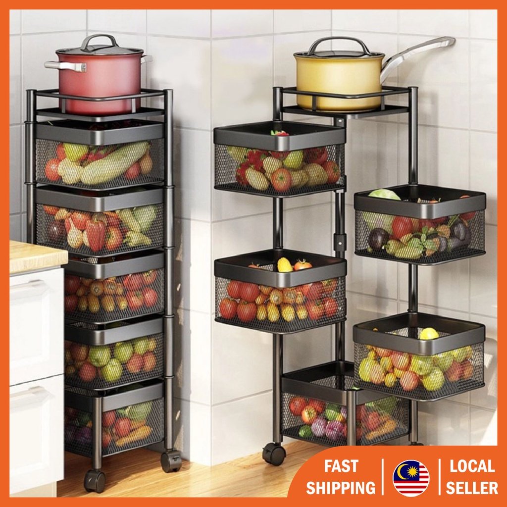 【24H MY Delivery】【Big promotion】Rotating Trolley Rack Kitchen Rack Rotating Rack Spice Rack Storage Rack Bathroom Rack Shelf Ikea Rack - Image 4