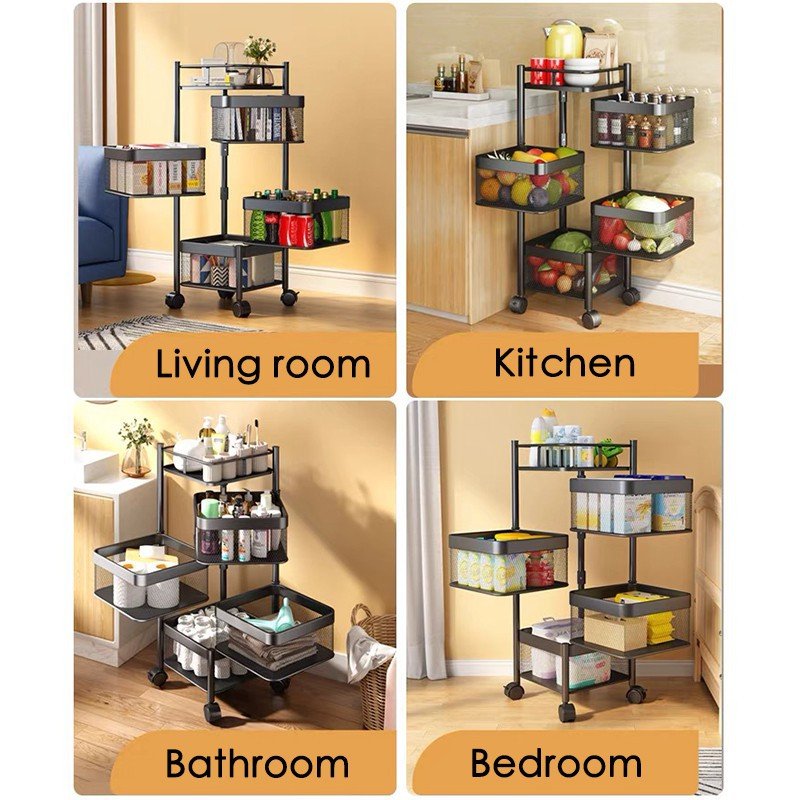 【24H MY Delivery】【Big promotion】Rotating Trolley Rack Kitchen Rack Rotating Rack Spice Rack Storage Rack Bathroom Rack Shelf Ikea Rack - Image 3