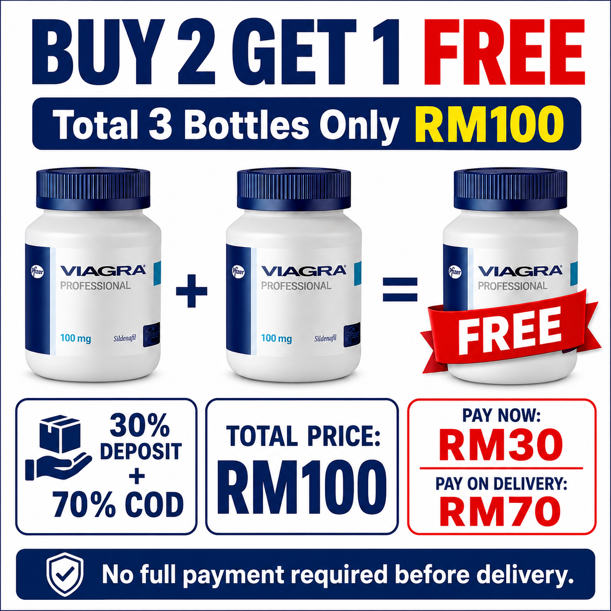 【Buy 2 Get 1 Free】【Secure Deposit COD】Viagra Professional is now available! Faster erections, longer lasting sex and a more confident life. The best choice for men!100mg per bottle /30 capsules - Image 3