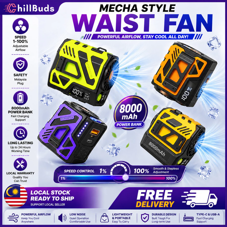 【24H MY Delivery】【Big promotion】ChillBuds Portable Waist Fan – Hands-Free Cooling Fan for Outdoor, Travel & Hiking - Image 2