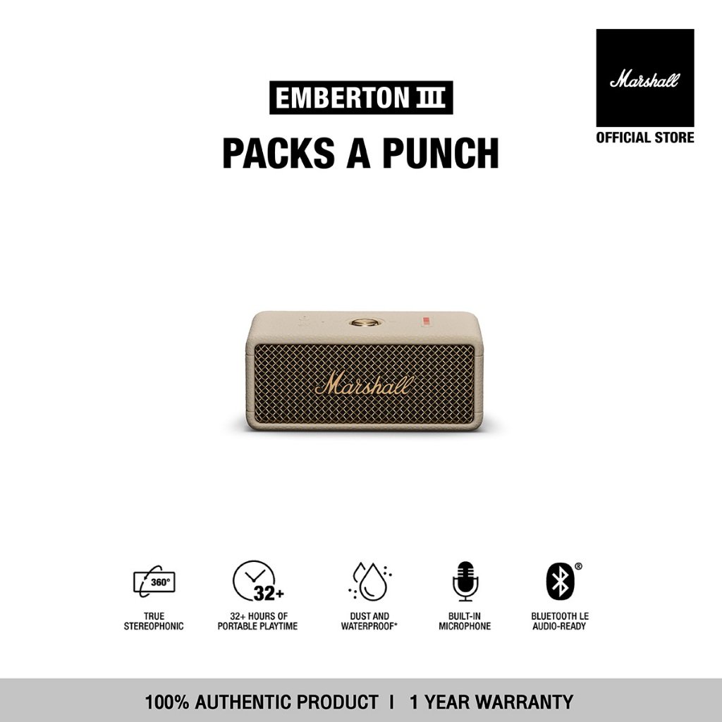【24H MY Delivery】MARSHALL EMBERTON III Portable Bluetooth Speaker - Cream - Image 2